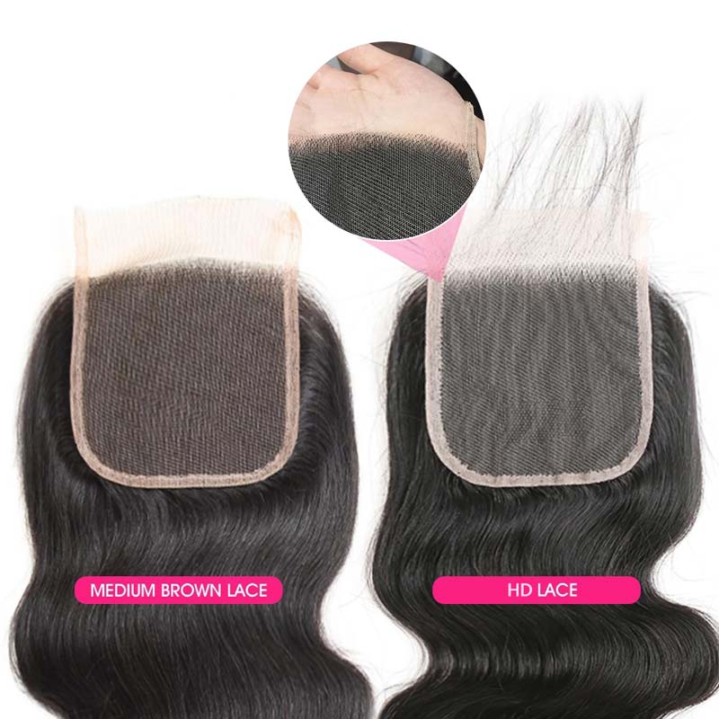 iPretty Body Wave 4x4 HD/Medium Brown Lace Closure Pre Plucked with Baby Hair