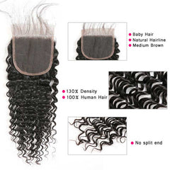 iPretty Deep Wave 4*4 Lace Closure Medium Brown Swiss Lace Free Part Middle Part