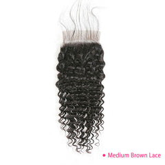 iPretty Deep Wave 4*4 Lace Closure Medium Brown Swiss Lace Free Part Middle Part