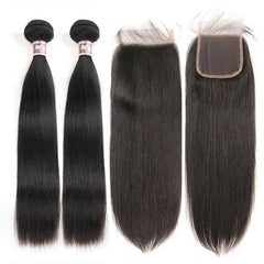 iPretty Brazilian Straight Hair 2 Bundles With 4x4 Lace Closure